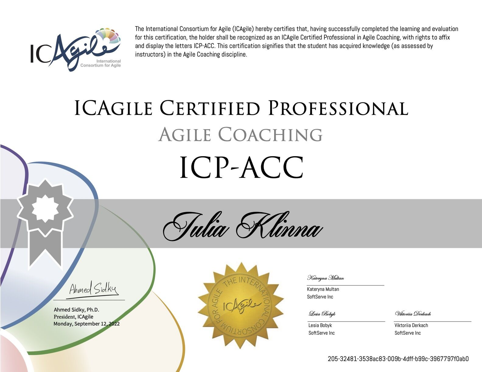 Сертифікат ICAgile Certified Professional - Agile Coaching